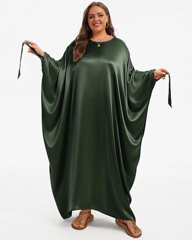Bsubseach Women Plus Size Kaftan Dresses Moo Moos for Women Swimsuit Cover Up Swimwear Batwing Satin Caftan Beach Dress in Saudi Arabia