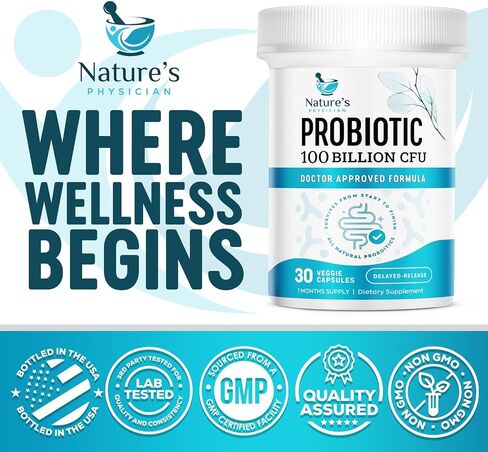 Nature's Physician Probiotics - 100 Billion CFU - 16 Strains + Prebiotics - Best Probiotic Supplement for Women & Men - Supports Immune, Digestive Health, Occasional Constipation & Gas - 60 Capsules in Saudi Arabia