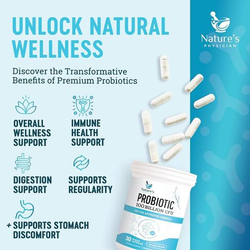 Nature's Physician Probiotics - 100 Billion CFU - 16 Strains + Prebiotics - Best Probiotic Supplement for Women & Men - Supports Immune, Digestive Health, Occasional Constipation & Gas - 60 Capsules in Saudi Arabia