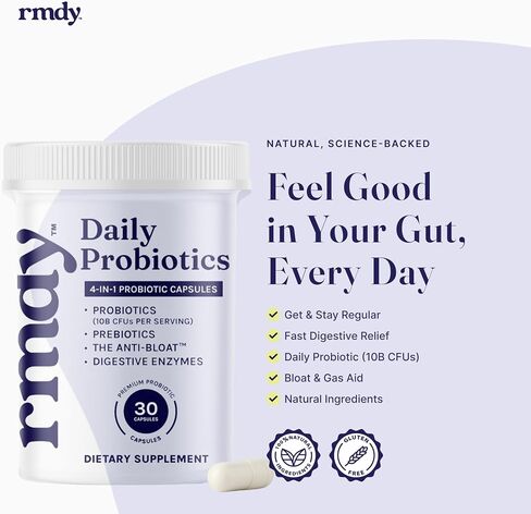 rmdy Constipation, Bloating, & Gas Relief | Relief from Diarrhea, & IBS | Probiotic for Digestive Health & Gut | 30 Capsules in Saudi Arabia