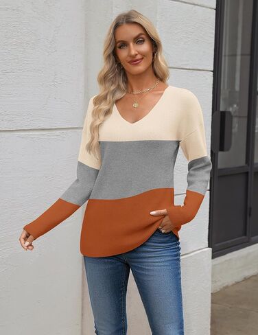 Zeagoo Women's 2025 Fall Suptents Long Sleeve v Neck Rection Pullovers Tops Sweater Sweater in Saudi Arabia