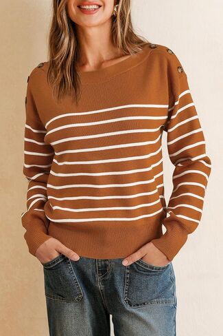 Arach&Cloz Women's Wool Blend Striped Boat Neck Fall Dressy Casual Sweater Tops 2025 in Saudi Arabia