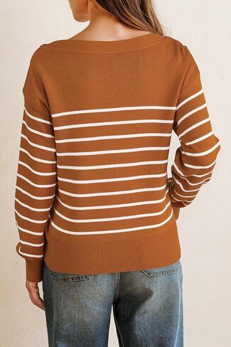 Arach&Cloz Women's Wool Blend Striped Boat Neck Fall Dressy Casual Sweater Tops 2025 in Saudi Arabia