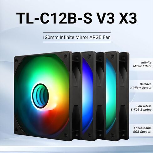 TL-C12W-S V3 x3 Packs Case Fan 120mm ARGB CPU Cooler Fan Comes with ARGB Mirror Light Effect,PC PWM Silent Fan with 1500RPM Speed, White CPU Cooling ARGB Fan(Kit Fans) in Saudi Arabia