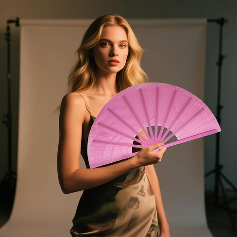 dmjuncong 13inch Large Folding Hand Rave Fan,Clack Handheld Popping Fan Clacking Fans for Line Dancing,Music Festivals,Carnival,Wedding,Home Decoration and Cooling in Various Occasions. (Purple) in Kuwait