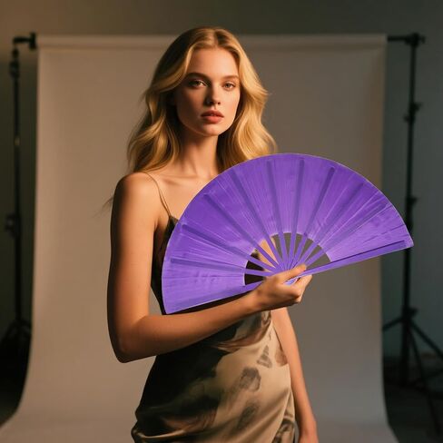 dmjuncong 13inch Large Folding Hand Rave Fan,Clack Handheld Popping Fan Clacking Fans for Line Dancing,Music Festivals,Carnival,Wedding,Home Decoration and Cooling in Various Occasions. (Purple) in Kuwait