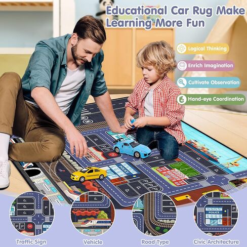 Car Road Kids Rug Carpet Playmat 5x7 - سجاد السيارات للأطفال الأولاد ، أولاد المدينة التعليمية. in Saudi Arabia