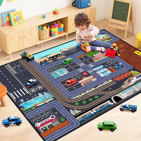 Car Road Kids Rug Carpet Playmat 5x7 - سجاد السيارات للأطفال الأولاد ، أولاد المدينة التعليمية. in Saudi Arabia