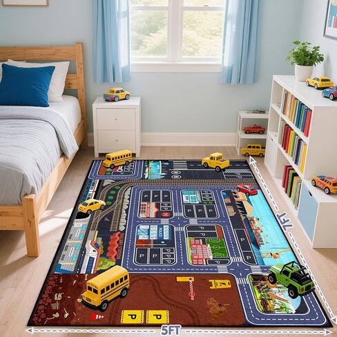 Car Road Kids Rug Carpet Playmat 5x7 - سجاد السيارات للأطفال الأولاد ، أولاد المدينة التعليمية. in Saudi Arabia
