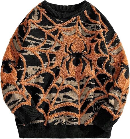 Men's Spiders Graphic Sweaters Gothic Punk Sweater Oversized Unisex Knit Tops Crew Neck Long Sleeve Streetwear in Saudi Arabia