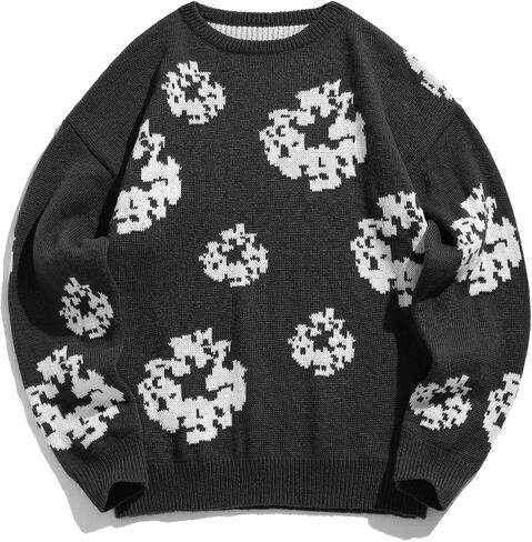 ZAFUL Oversized Mens Sweater Graphic Casual Crewneck Pullover for Y2K Vintage Streetwear Long Sleeve Aesthetic Knitwear in Saudi Arabia