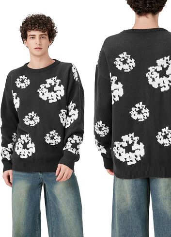 ZAFUL Oversized Mens Sweater Graphic Casual Crewneck Pullover for Y2K Vintage Streetwear Long Sleeve Aesthetic Knitwear in Saudi Arabia