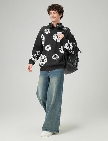 ZAFUL Oversized Mens Sweater Graphic Casual Crewneck Pullover for Y2K Vintage Streetwear Long Sleeve Aesthetic Knitwear in Saudi Arabia