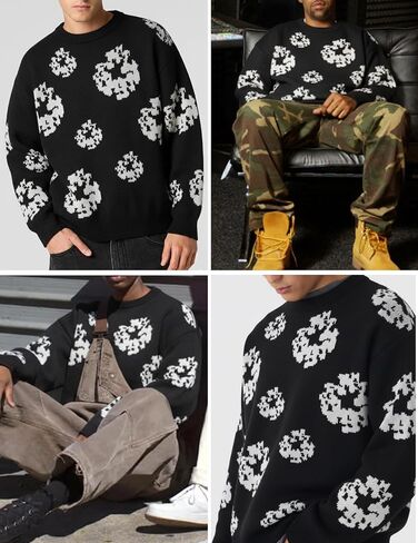ZAFUL Oversized Mens Sweater Graphic Casual Crewneck Pullover for Y2K Vintage Streetwear Long Sleeve Aesthetic Knitwear in Saudi Arabia