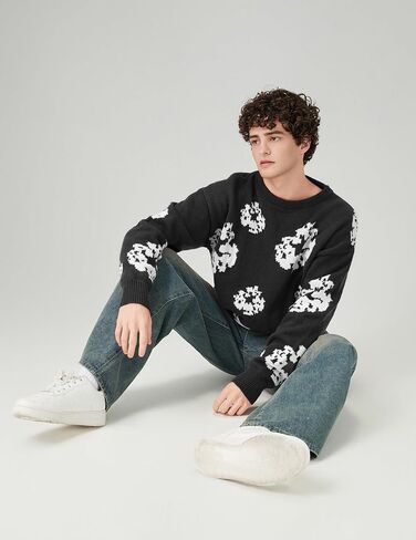 ZAFUL Oversized Mens Sweater Graphic Casual Crewneck Pullover for Y2K Vintage Streetwear Long Sleeve Aesthetic Knitwear in Saudi Arabia