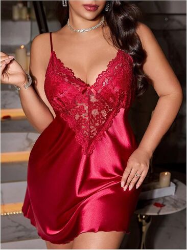 Soly Hux Women's Plus Size Lightgowns Laceless Chemise Pajama Dress Mini Nightdress in Kuwait
