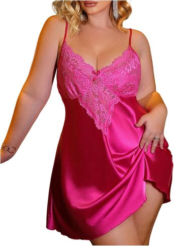Soly Hux Women's Plus Size Lightgowns Laceless Chemise Pajama Dress Mini Nightdress in Kuwait