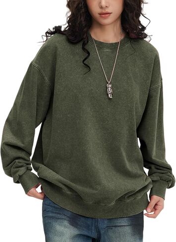 Wyeysyt Oversized Sweatshirt for Women Vintage Loose Fit Cotton Sweatshirts Crewneck Baggy Acid Wash Pullover Teen Y2k in Saudi Arabia