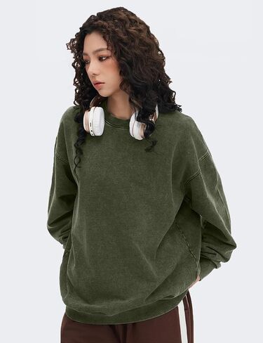 Wyeysyt Oversized Sweatshirt for Women Vintage Loose Fit Cotton Sweatshirts Crewneck Baggy Acid Wash Pullover Teen Y2k in Saudi Arabia