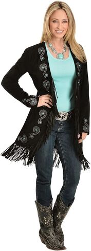 Scully Women's Black Leather Fringe Coat Coat XS in Saudi Arabia