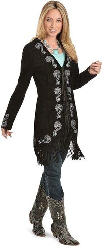 Scully Women's Black Leather Fringe Coat Coat XS in Saudi Arabia