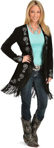 Scully Women's Black Leather Fringe Coat Coat XS in Saudi Arabia