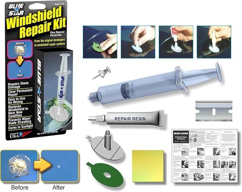 2 Pack Blue-Star Fix Your Windshield Do It Yourself Windshield Repair Kits, Glass Repair KIT Stone Damage CHIP Model # 777 Prevent Stone Damage from Spreading Made in USA in Saudi Arabia