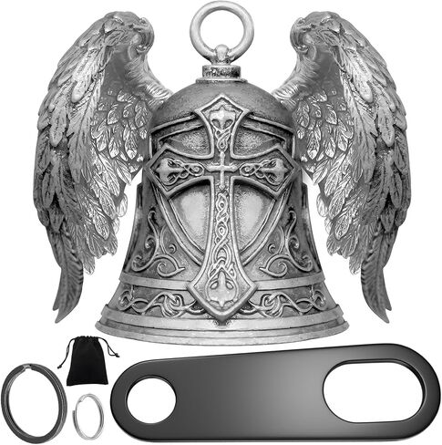 Motorcycle Bell Guardian Angel 3D Biker Gremlin Bell Gift with Motorcycle Bell Hanger, 2 Key Chain Ring, Velvet Bag in Kuwait