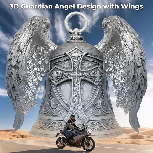 Motorcycle Bell Guardian Angel 3D Biker Gremlin Bell Gift with Motorcycle Bell Hanger, 2 Key Chain Ring, Velvet Bag in Kuwait