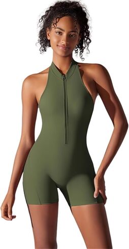 Crazynekos النسائية بلا أكمام بذلة zip up bodysuits تجريب يوجا شورتات الوحدات bodycon واحدة قطعة البطن تحكم in Saudi Arabia