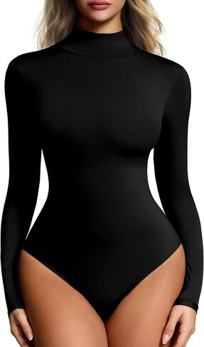 Women’s Mock Turtleneck Bodysuit Long Sleeve, Double lined Body suit Top Suitable for Going out in Kuwait