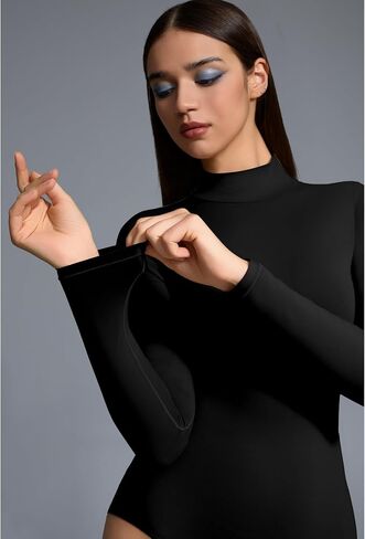 Women’s Mock Turtleneck Bodysuit Long Sleeve, Double lined Body suit Top Suitable for Going out in Kuwait