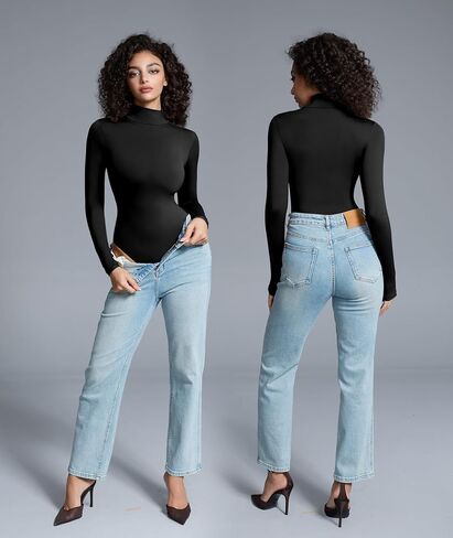 Women’s Mock Turtleneck Bodysuit Long Sleeve, Double lined Body suit Top Suitable for Going out in Kuwait