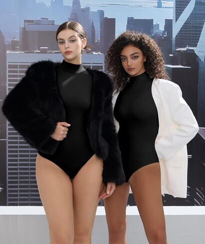 Women’s Mock Turtleneck Bodysuit Long Sleeve, Double lined Body suit Top Suitable for Going out in Kuwait