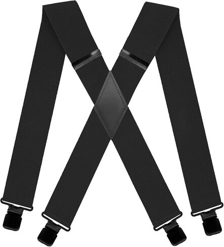Suspenders for Men Big and Tall X Back Adjustable 2" Wide Elastic Braces with 4 Heavy Duty Clips in Saudi Arabia