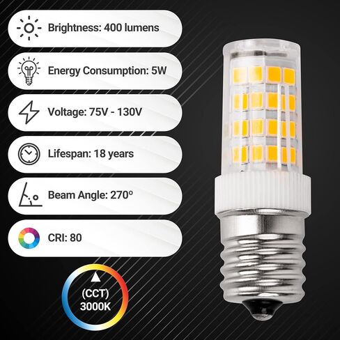 BlueStars 5 Packs Premium E17 Base 8206232A Dimmable LED Light Bulb 3W Equal to 40W Incandescent, 6000K Cold Daylight, 75V-130V for Refrigerator Microwave and Range Hood in Saudi Arabia