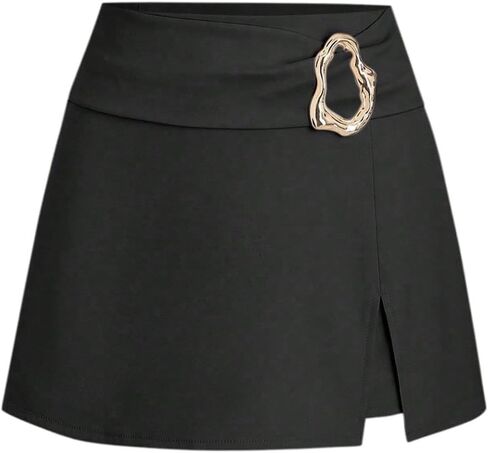 Floerns Women's Metal High Waist Skirt Split Hem A Line Business Office Mini Skirts in Saudi Arabia