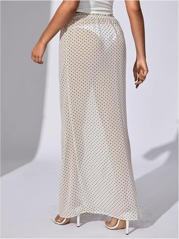 Verdusa Women's Polka Dots Mesh Mesh Skirt Low Weist Maxi Virts in Kuwait