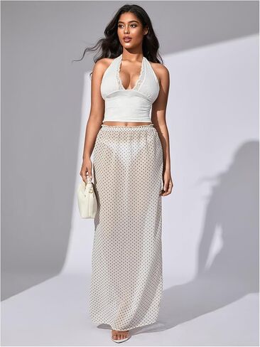 Verdusa Women's Polka Dots Mesh Mesh Skirt Low Weist Maxi Virts in Kuwait