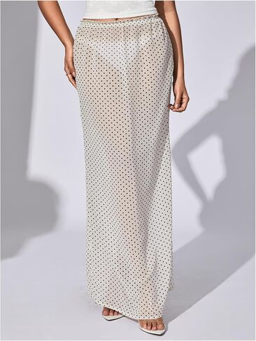 Verdusa Women's Polka Dots Mesh Mesh Skirt Low Weist Maxi Virts in Kuwait