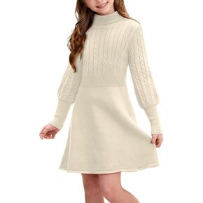 BesserBay Girls Winter Long Sleeve Sweater Dress Turtleneck Cable Knitted Pullover Midi Dress 6-14 Years in Saudi Arabia