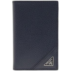 Prada Vitello Grain Blue Leather Triangle Logo Vertical Bifold Wallet in Kuwait