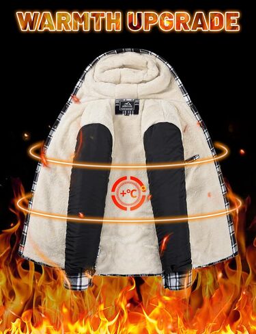 Magnivit Mens Flannel Jacket Sherpa Fleece مبطنة من السترات المنقوشة قميصًا سميكًا لزرًا زواجًا فانيلا من القطن القطن in Saudi Arabia