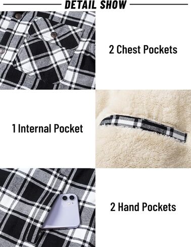 Magnivit Mens Flannel Jacket Sherpa Fleece مبطنة من السترات المنقوشة قميصًا سميكًا لزرًا زواجًا فانيلا من القطن القطن in Saudi Arabia