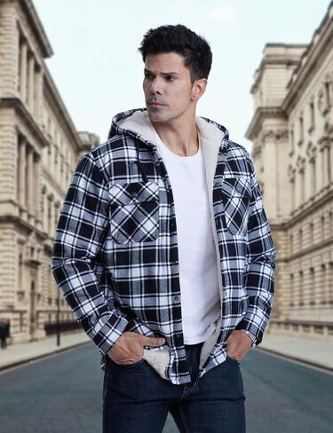 Magnivit Mens Flannel Jacket Sherpa Fleece مبطنة من السترات المنقوشة قميصًا سميكًا لزرًا زواجًا فانيلا من القطن القطن in Saudi Arabia