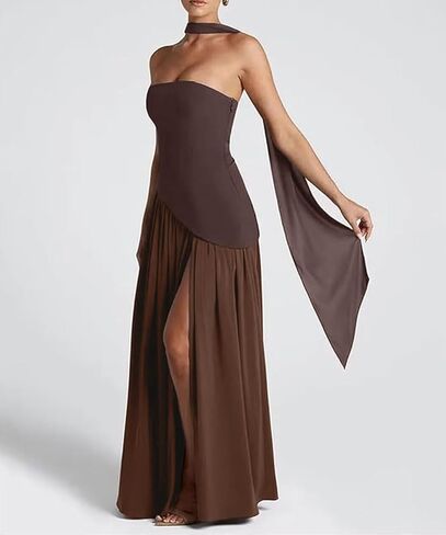 نساء بدون حمالات الفستان Maxi Dress مثير أنبوب شاق مرتفع Top Party Club مع وشاح حفلة زفاف طويلة حفل زفاف in Kuwait