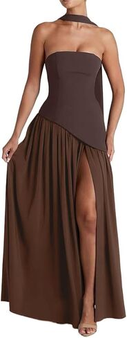 نساء بدون حمالات الفستان Maxi Dress مثير أنبوب شاق مرتفع Top Party Club مع وشاح حفلة زفاف طويلة حفل زفاف in Kuwait
