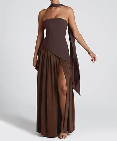 نساء بدون حمالات الفستان Maxi Dress مثير أنبوب شاق مرتفع Top Party Club مع وشاح حفلة زفاف طويلة حفل زفاف in Kuwait