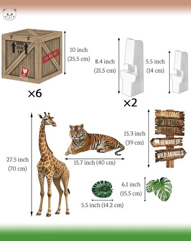 Jungle Safari Party Decorations - 10 بوصة موضوع الغابة الصناديق مع قطع من الورق المقوى للحيوانات البرية لحفلة عيد الميلاد أو الجذع أو ديكور السيارة in Kuwait
