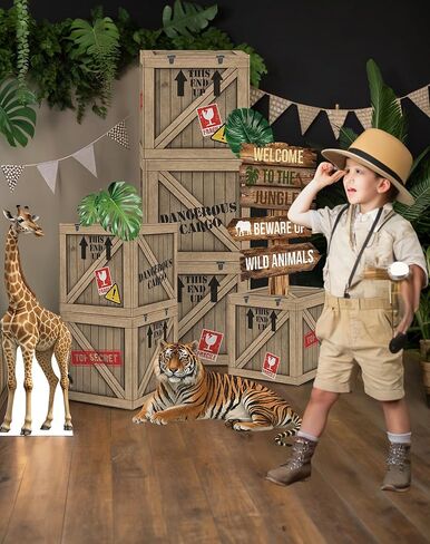 Jungle Safari Party Decorations - 10 بوصة موضوع الغابة الصناديق مع قطع من الورق المقوى للحيوانات البرية لحفلة عيد الميلاد أو الجذع أو ديكور السيارة in Kuwait